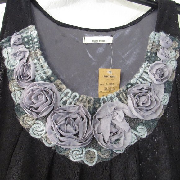 Sleeveless Gray Floral Rose Black Lace Dress Sz M - Picture 7 of 11